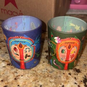 2 Empty Diptyque Colorful Candle Holders - Blue and Green Holiday edition